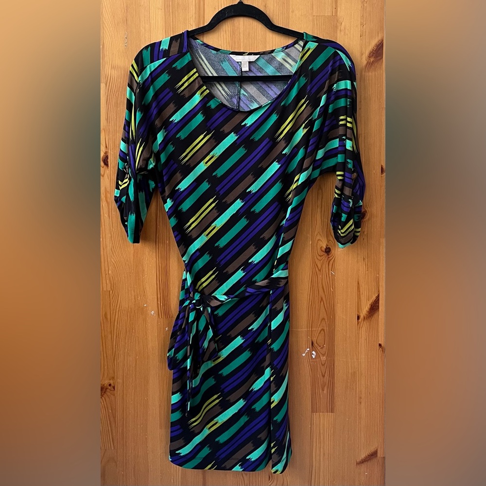 Banana Republic Women's Brown & Green Striped Short Sleeve Dress - Size S